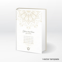 Vector template book cover. Vintage round damask pattern. Place for your text.