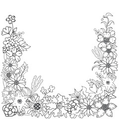 vector illustration of flower doodle sketch in black line on white isolated