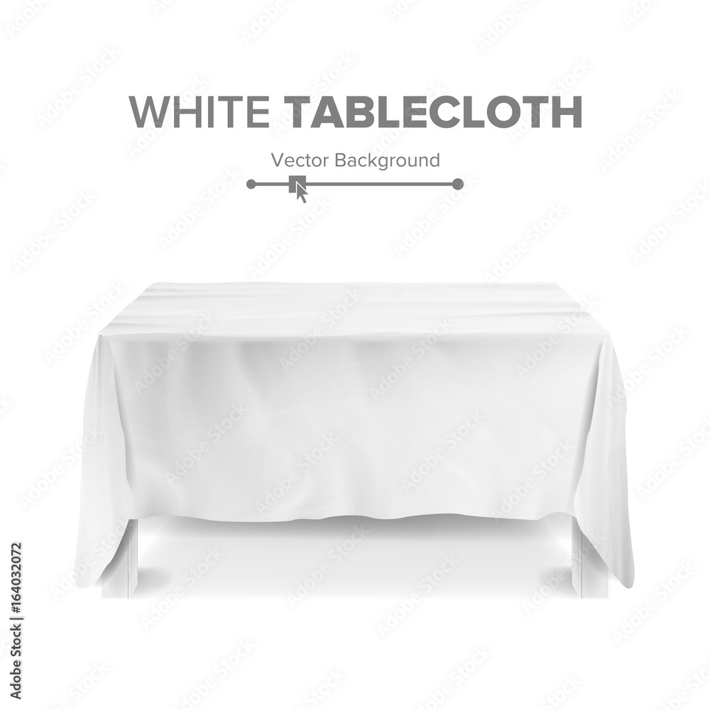 Poster white table with tablecloth vector. empty 3d rectangular table isolated. illustration