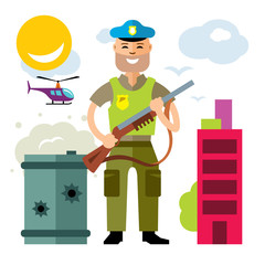 Vector Police. Policeman. Flat style colorful Cartoon illustration.