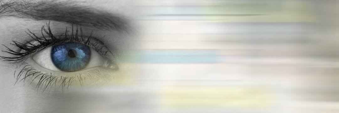 Close up of eye in greyscale with motion blur transition