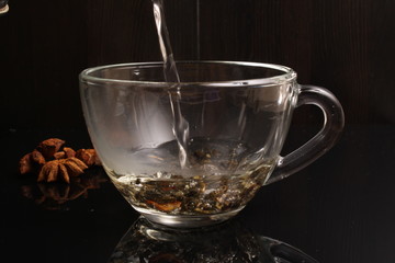 Tea on black, brewing