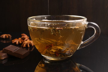 Tea on black, brewing