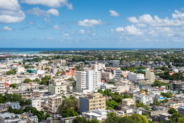 Port Louis Skyline - viewed from the fort Adelaide along the Indian Ocean in Mauritius capital city