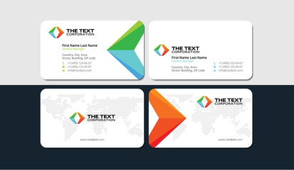 white business card with colored arrows