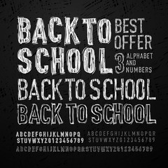 Chalk font, letters and numbers. Back to school