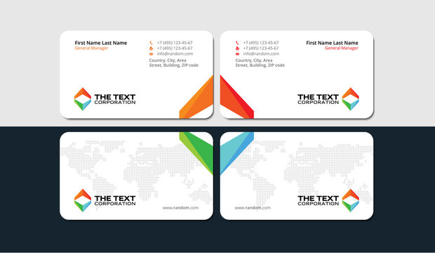white business card with colorful triangular logo