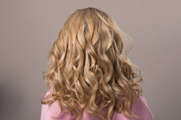Hairstyle long Ringlets on the blonde woman on isolated background - 164034297