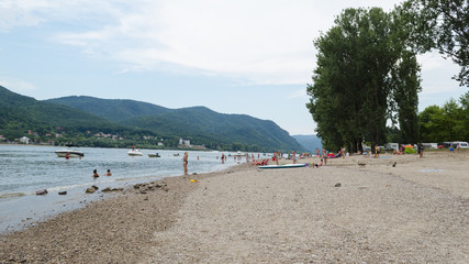 Fototapeta na wymiar people enjoying summer on beach. life on beach in summer