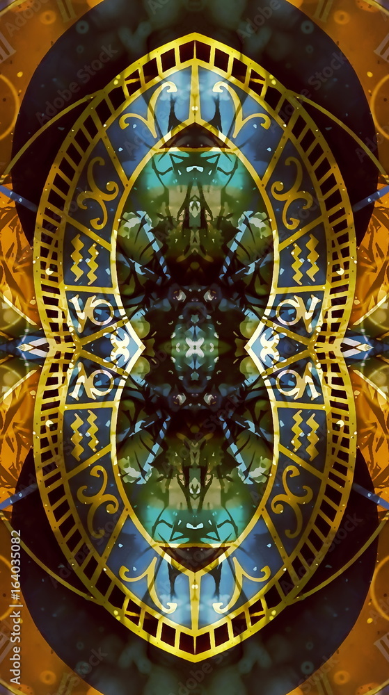 Poster astrological symbol zodiac. abstract color background. computer collage.