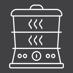 Food Steamer line icon, kitchen and appliance, vector graphics, a linear pattern on a black background, eps 10.