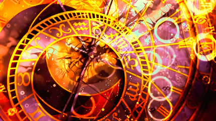 astrological symbol Zodiac. Abstract color background. Computer collage.