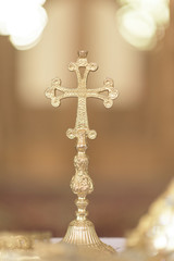 Beautiful cross inside romanian church at wedding time