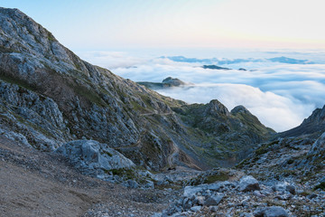 Sunrise with the sea of clouds in Picos de europa 