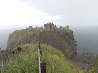 Castle of Dunnottar in Scotland on a rainy day