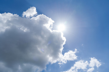 cloudscape with blue sky and sun for backgrounds