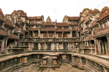 Interior of the main temple complex of Angkor Wat used for ritualistic bathing in Siem Reap, Cambodia.