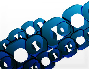 Geometric abstract background, cut chain shapes or hexagons on white