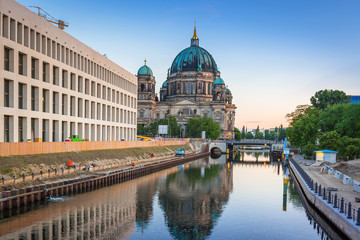 Fototapeta na wymiar Berlin Cathedral (Berliner Dom) reflected in Spree River, Germany