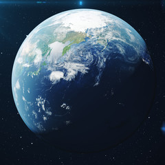 3D Rendering Planet earth from the space at night. The World Globe from Space in a star field showing the terrain and clouds Elements of this image furnished by NASA.