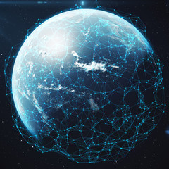 3D rendering Network and data exchange over planet earth in space. Connection lines Around Earth Globe. Global International Connectivity, Elements of this image furnished by NASA