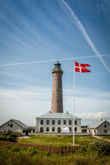 The lighthouse on Grenen beach near Skagen in Denmark