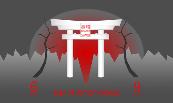 Day of Remembrance of the Victims of the Atomic Bombardment of Hiroshima and Nagasaki / illustration / vector