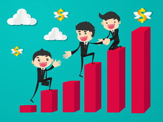 Teamwork businessman climbing bar chart