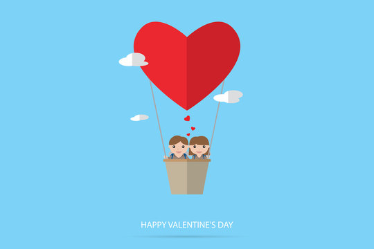 couple with heart air balloon, valentine concept