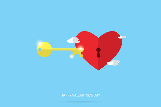 unlock red heart, valentine concept