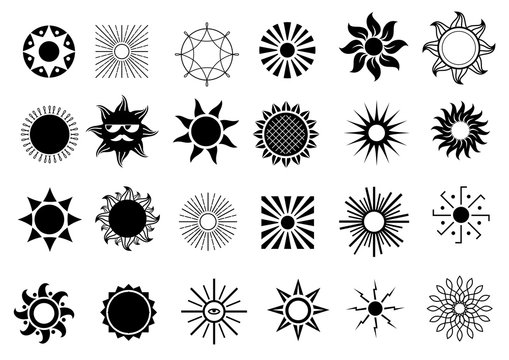 Set of different icons as a symbol of the sun or flower