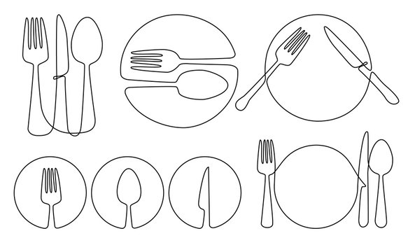 Cultery and plate one line drawing