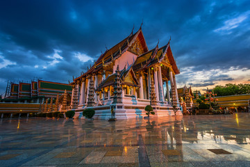 Fototapeta na wymiar Wat Suthat public places popular with tourists in Thailand.