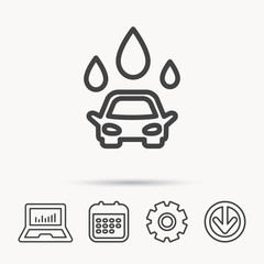 Car wash icon. Cleaning station with water drops sign. Notebook, Calendar and Cogwheel signs. Download arrow web icon. Vector