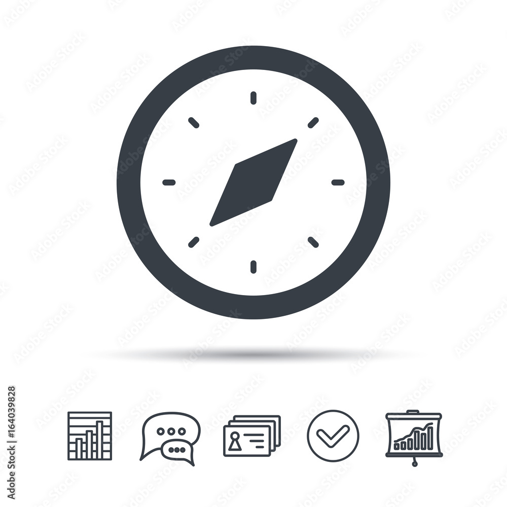 Poster compass icon. navigation device symbol. chat speech bubble, chart and presentation signs. contacts a