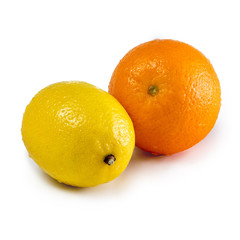 Lemon and orange isolated on white background
