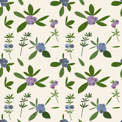 Blueberries vector seamless pattern.