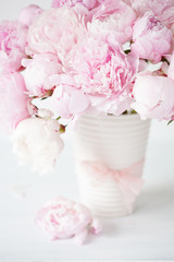 beautiful pink peony flowers bouquet in vase