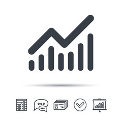 Graph icon. Business analytics chart symbol. Chat speech bubble, chart and presentation signs. Contacts and tick web icons. Vector