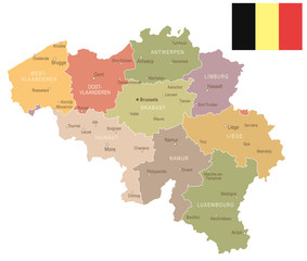 Belgium - vintage map and flag - illustration