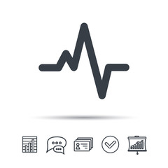 Heartbeat icon. Cardiology symbol. Medical pressure sign. Chat speech bubble, chart and presentation signs. Contacts and tick web icons. Vector