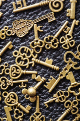 steampunk old vintage metal keys background
