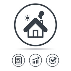 Home icon. House building symbol. Real estate construction. Report document, Graph chart and Check signs. Circle web buttons. Vector