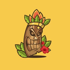 Tiki tribal mask. Tiki bar banner. Vector illustration. Hawaiian element