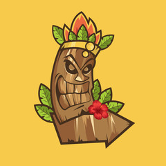 Tiki tribal mask. Tiki bar banner. Vector illustration. Hawaiian element