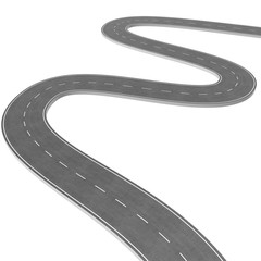Winding Road isolated on White Background. Road way location infographic template. Two-way road bending on a white background. Asphalt road with turns, 3D rendering