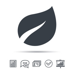 Leaf icon. Fresh organic product symbol. Chat speech bubble, chart and presentation signs. Contacts and tick web icons. Vector