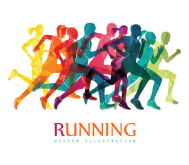 Running marathon, people run, colorful poster. Vector illustration - 164041625
