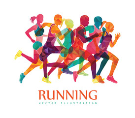 Running marathon, people run, colorful poster. Vector illustration - 164041645