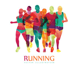 Running marathon, people run, colorful poster. Vector illustration - 164041695